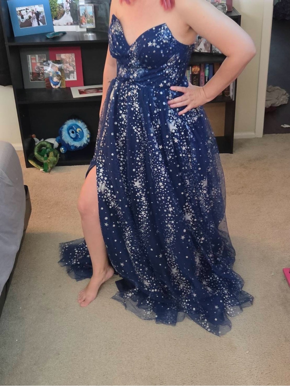 Strapless Navy Star-Print Evening Gown